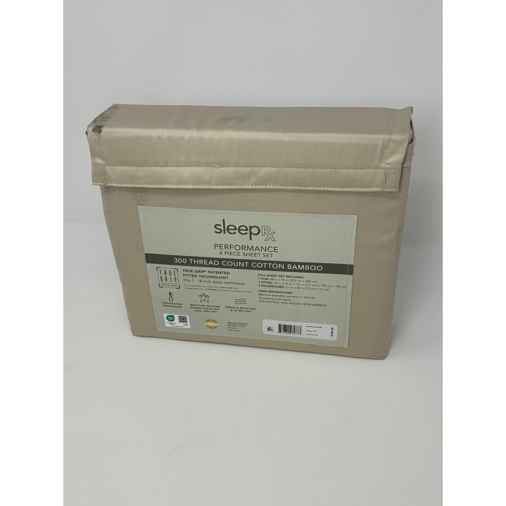 SleepRx Performance 4 Piece Sheet Set Oatmeal Tan Cotton Bamboo Full Set